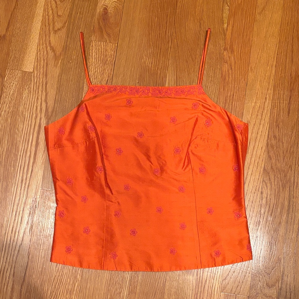 Ann Taylor Orange Camisole with Pink Floral Accents